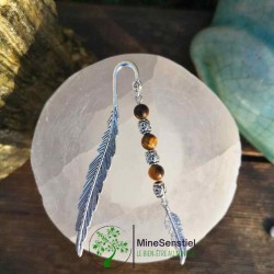 Marque-Page en Œil de Tigre avec Plume en Breloque