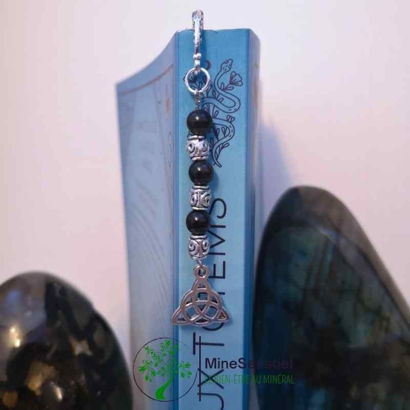 Marque-Page en Obsidienne Œil Céleste avec Triquetra en Breloque