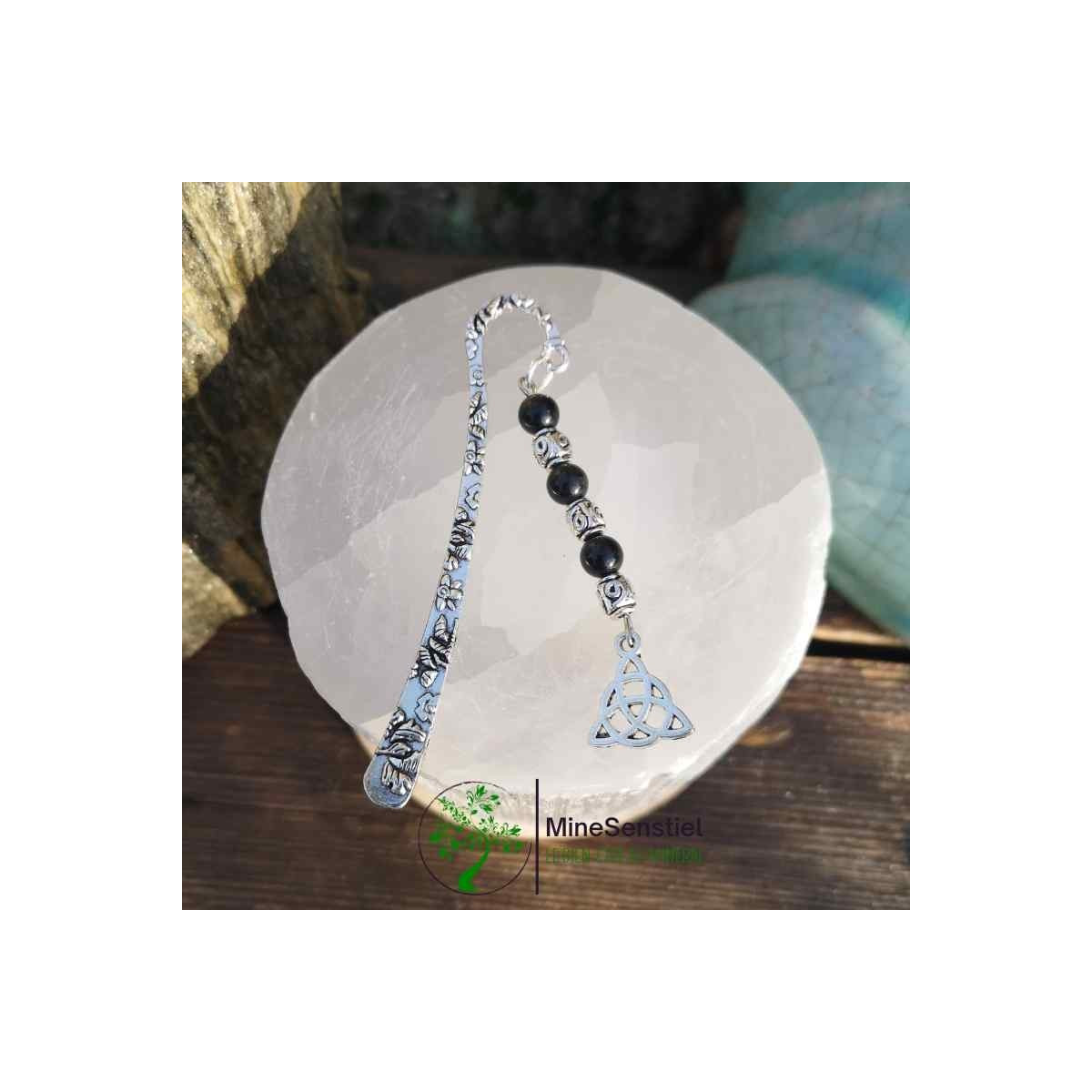 Marque-Page en Obsidienne Œil Céleste avec Triquetra en Breloque