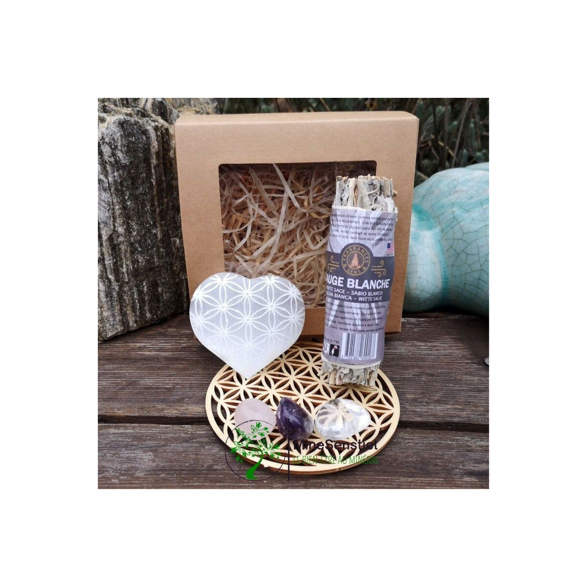 Coffret lithothérapie détente coeur fleur de vie