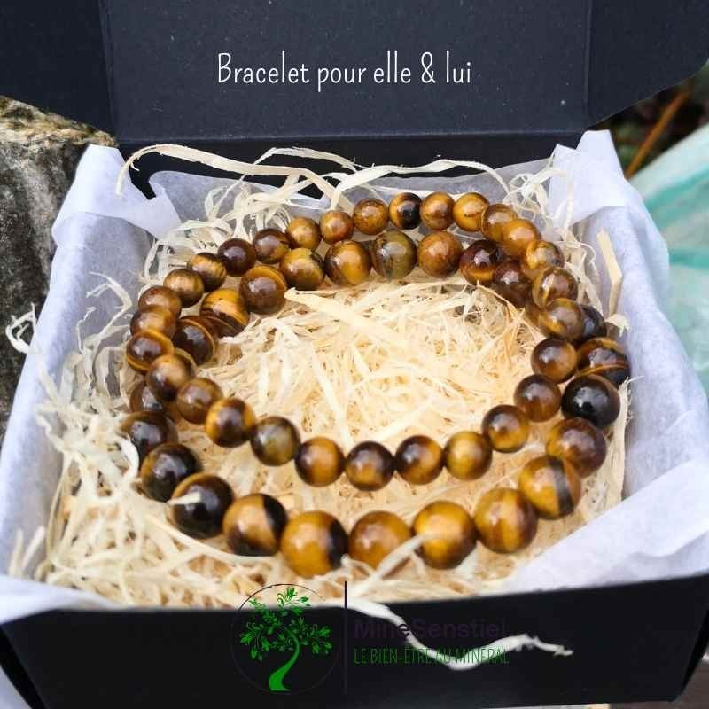 Bracelets duo en Œil de Tigre pour Elle et Lui - Cadeau de protection et confiance en soi