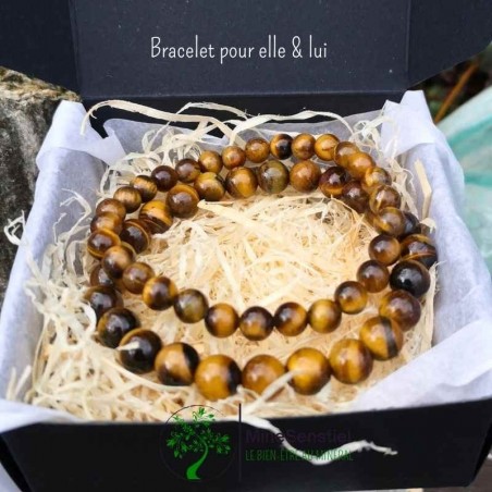 Bracelets duo en Œil de Tigre pour Elle et Lui - Cadeau de protection et confiance en soi