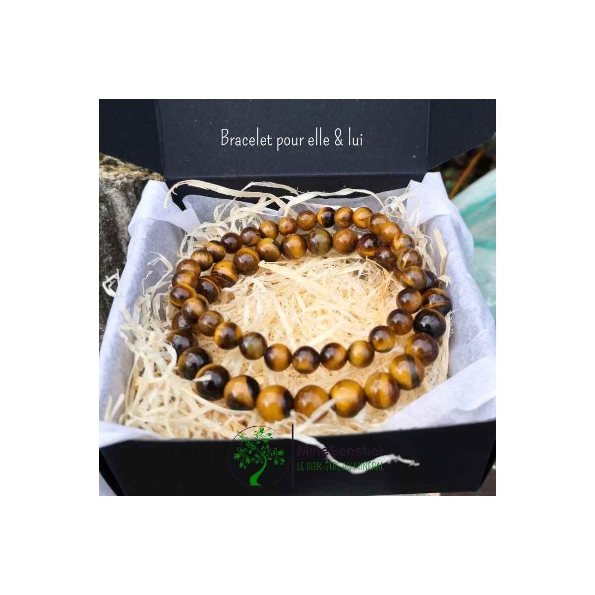 Bracelets duo en Œil de Tigre pour Elle et Lui - Cadeau de protection et confiance en soi