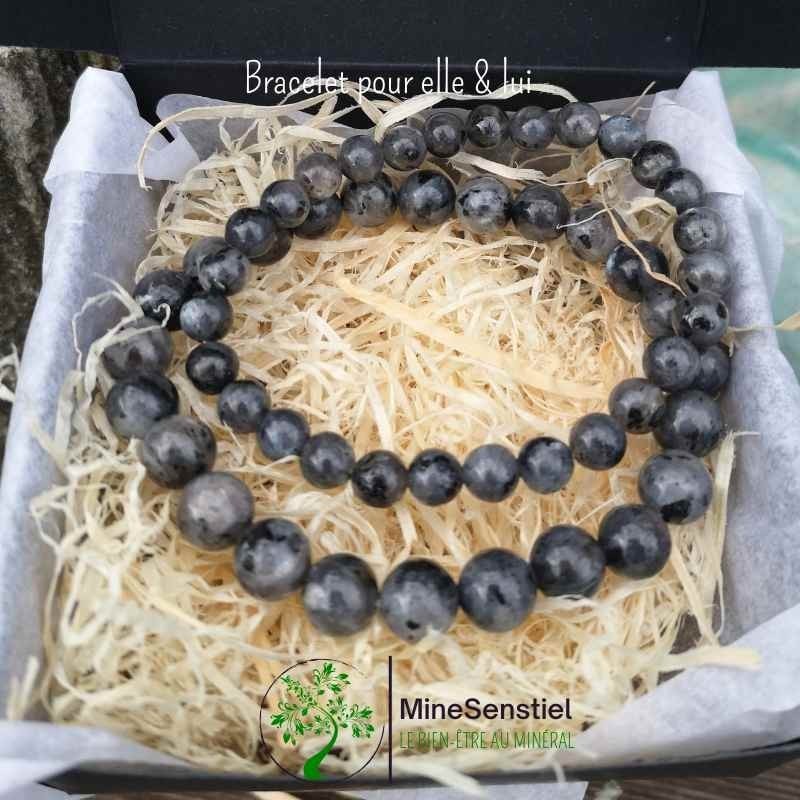 Bracelets duo en Larvikite pour Elle et Lui - Cadeau d'Équilibre et de Connexion