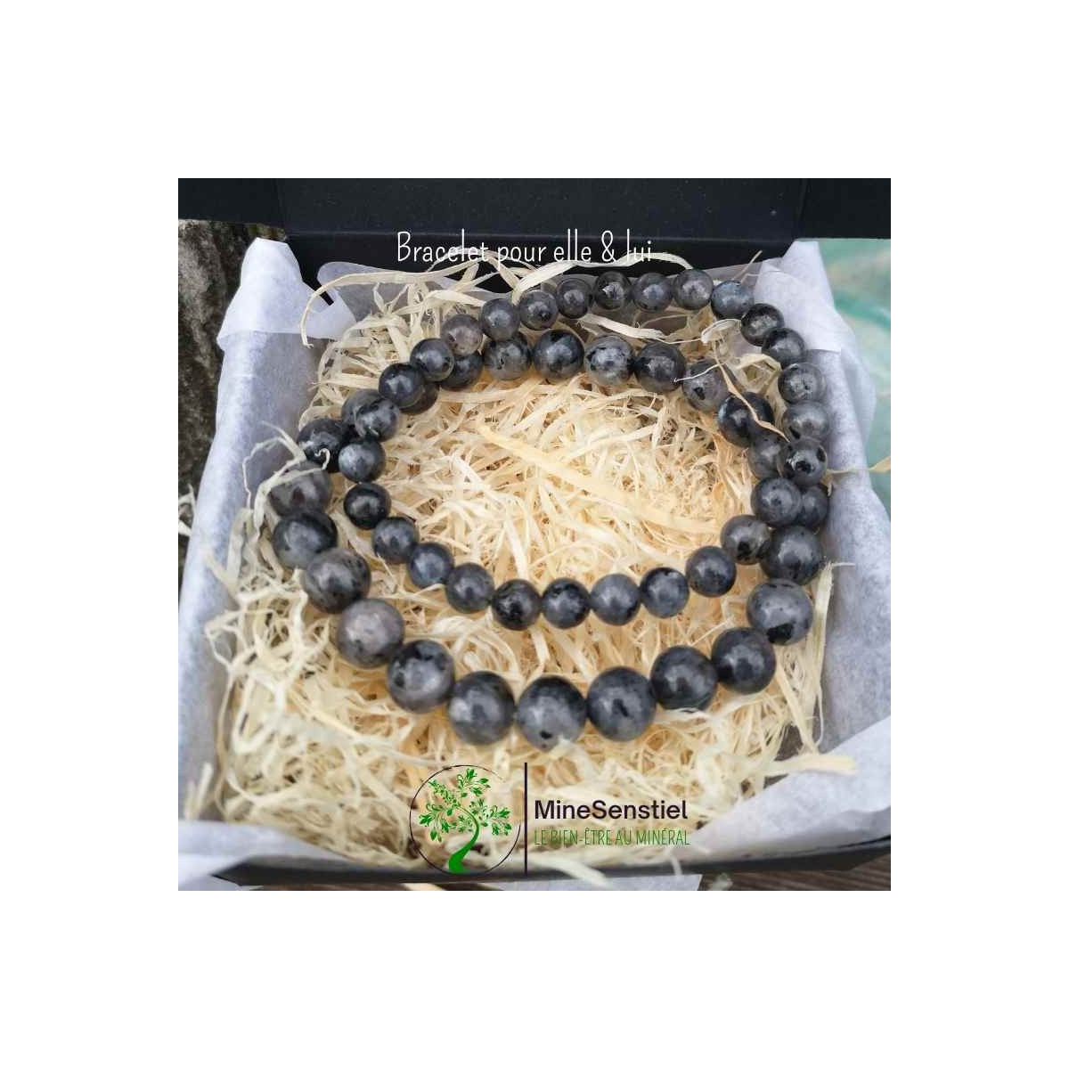 Bracelets duo en Larvikite pour Elle et Lui - Cadeau d'Équilibre et de Connexion