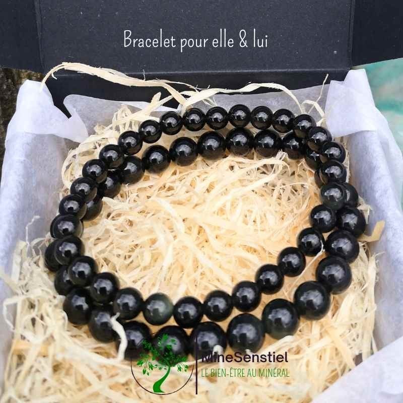 Bracelets duo en Obsidienne Œil Céleste pour elle et lui  - Cadeau d'Équilibre et de Protection