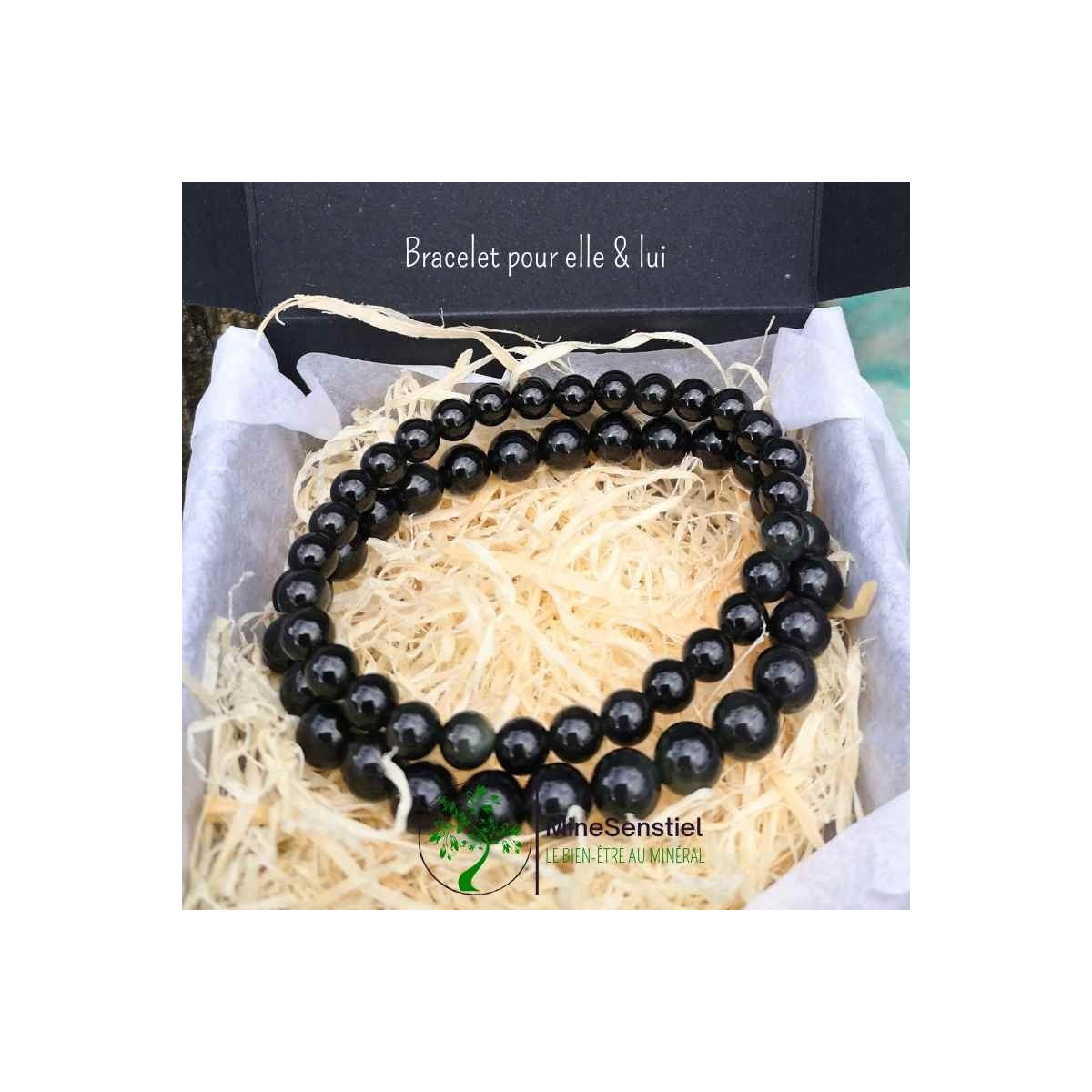 Bracelets duo en Obsidienne Œil Céleste pour elle et lui  - Cadeau d'Équilibre et de Protection