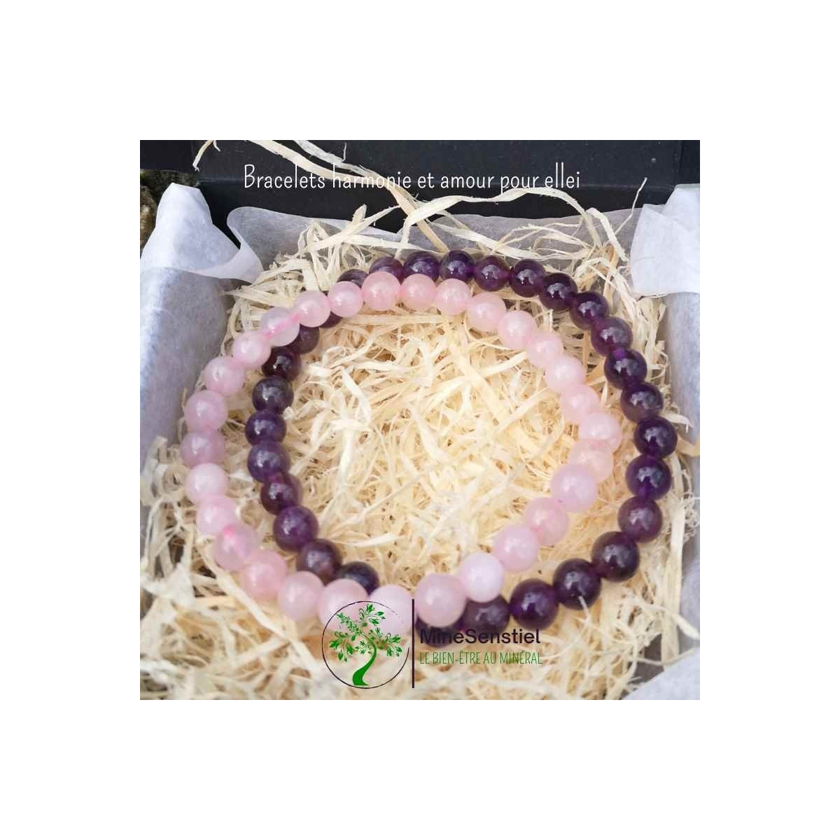 2 Bracelets en Améthyste et Quartz Rose pour Elle - Cadeau d'Harmonie et d'Amour