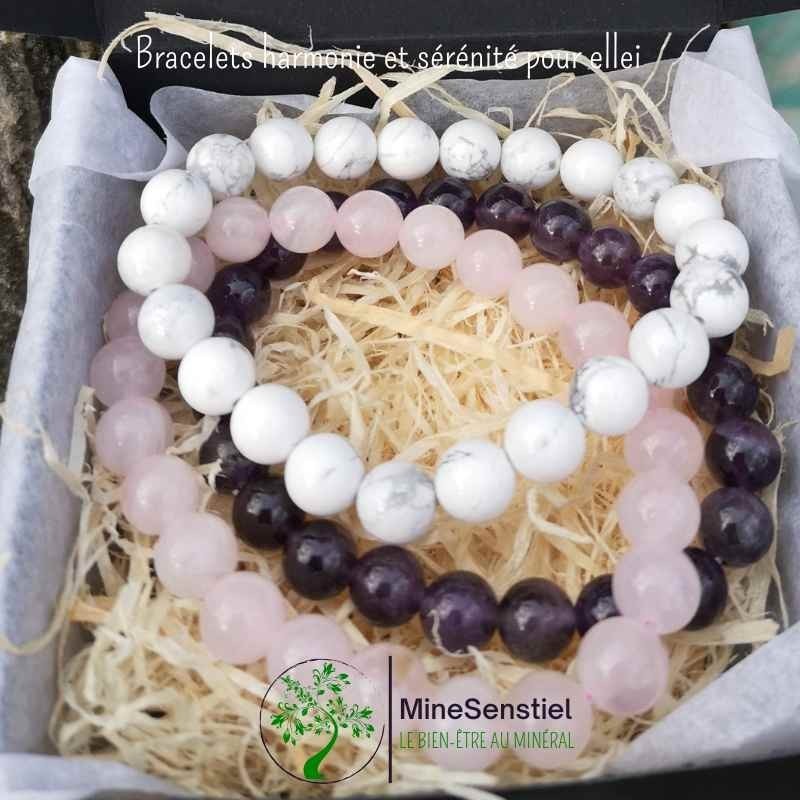 Ensemble de 3 Bracelets en Améthyste, Quartz Rose et Howlite pour Elle - Cadeau pour elle