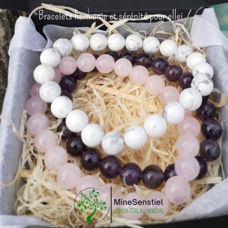 Ensemble de 3 Bracelets en Améthyste, Quartz Rose et Howlite pour Elle - Cadeau pour elle