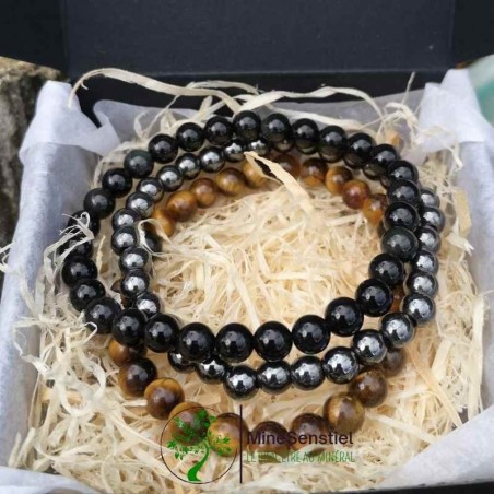 3 Bracelets en Œil de Tigre, Hématite et Obsidienne Œil Céleste pour Elle
