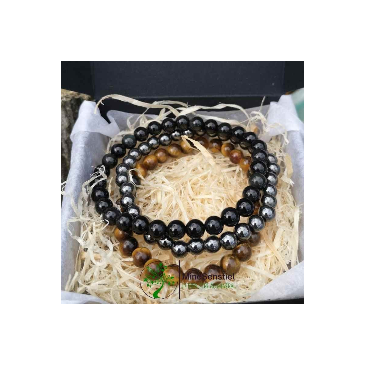 3 Bracelets en Œil de Tigre, Hématite et Obsidienne Œil Céleste pour Elle