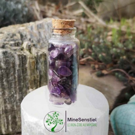 Mini Cristaux d'améthyste avec Fiole en Verre de 30ml - Elixir de cristaux - Eau de lune