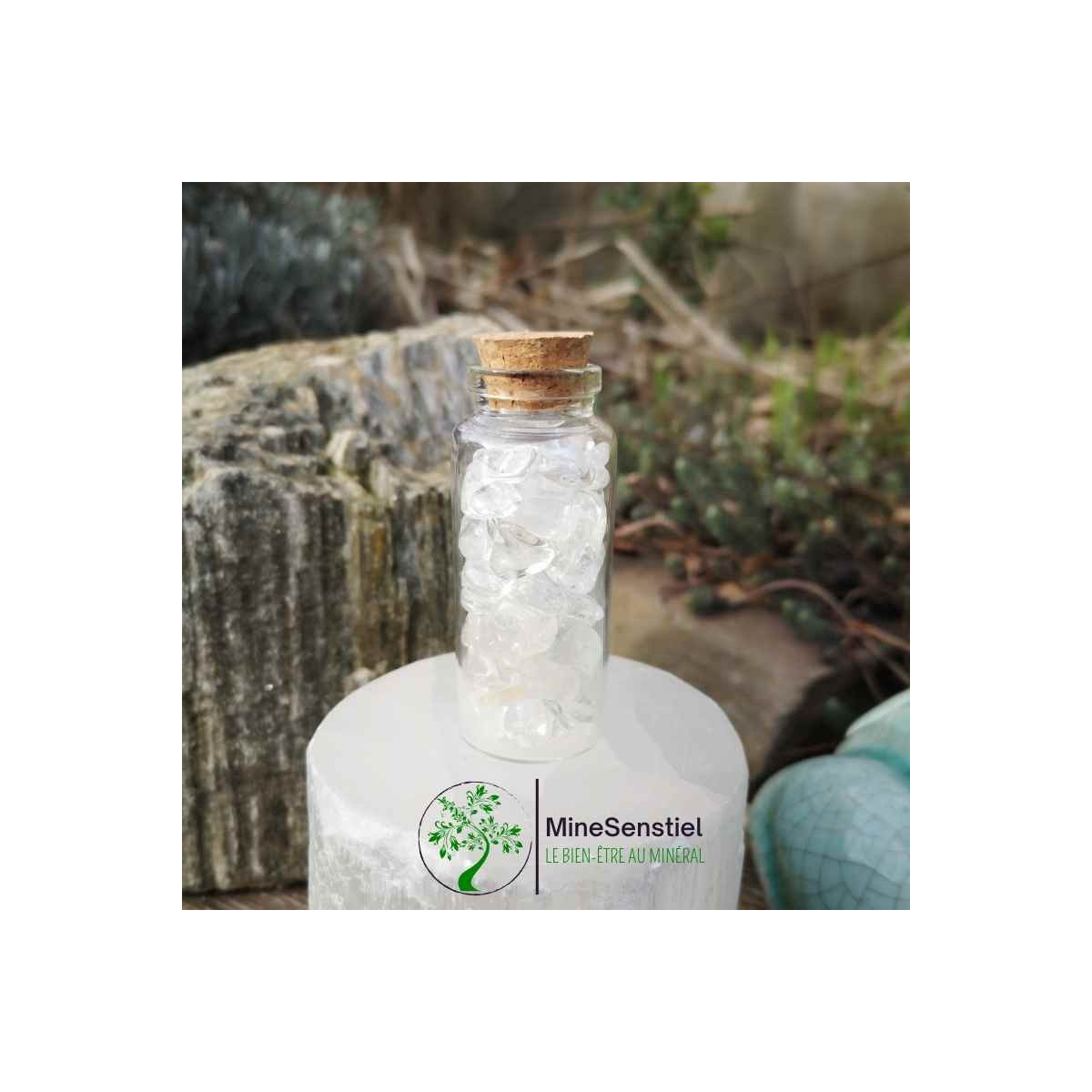 Mini Cristaux de cristal de roche avec Fiole en Verre de 30ml - Elixir de cristaux - Eau de lune