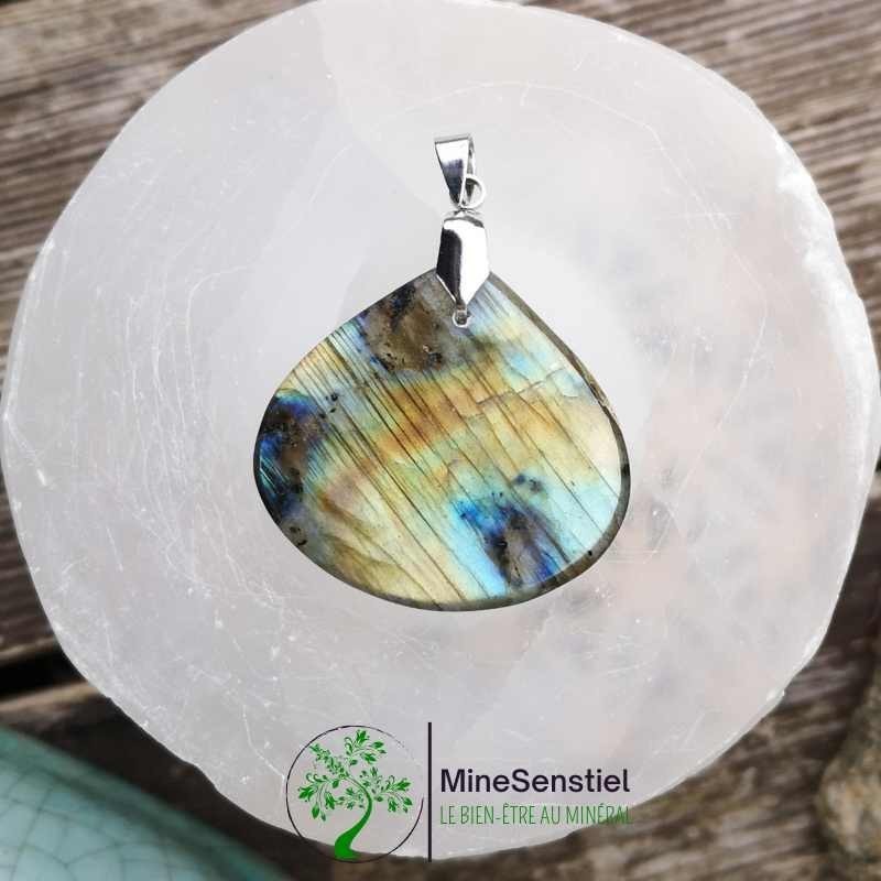 Pendentif labradorite doré vert