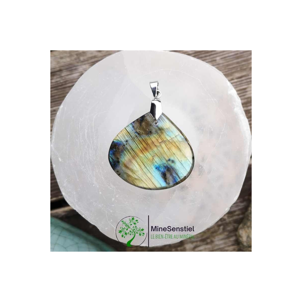 Pendentif labradorite doré vert