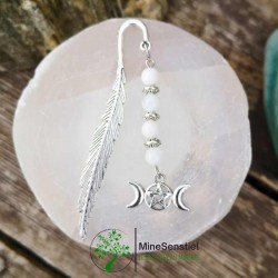 Marque-Page en pierre de lune blanche avec triple lune en Breloque