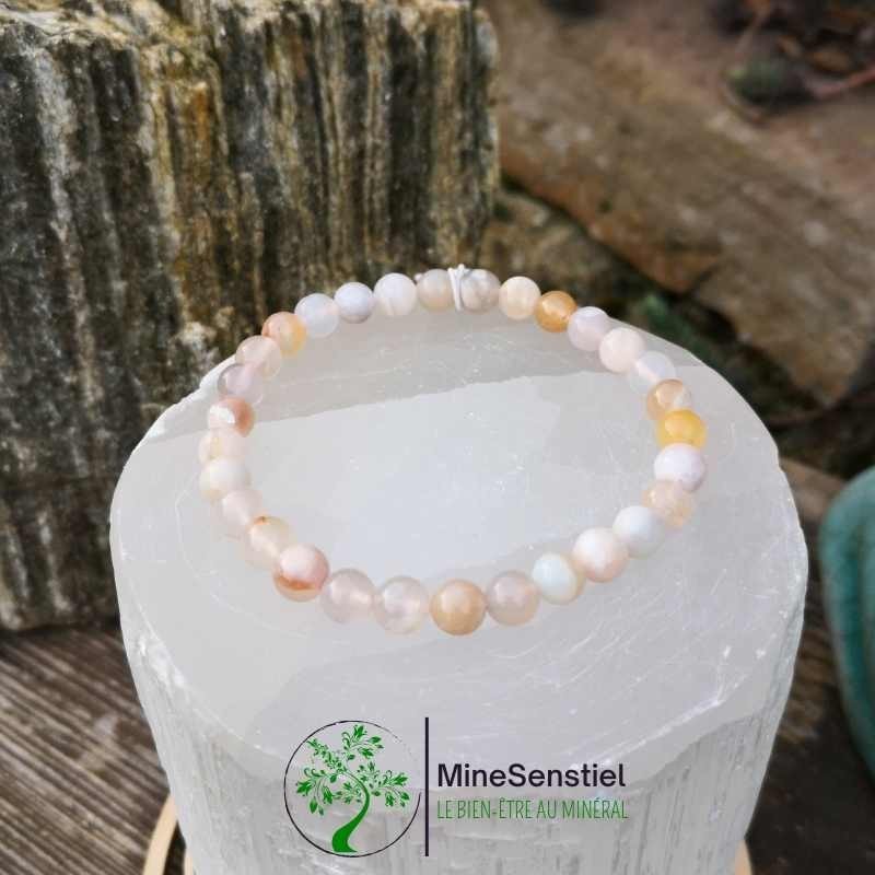 Bracelet agate fleur de cerisier 6mm