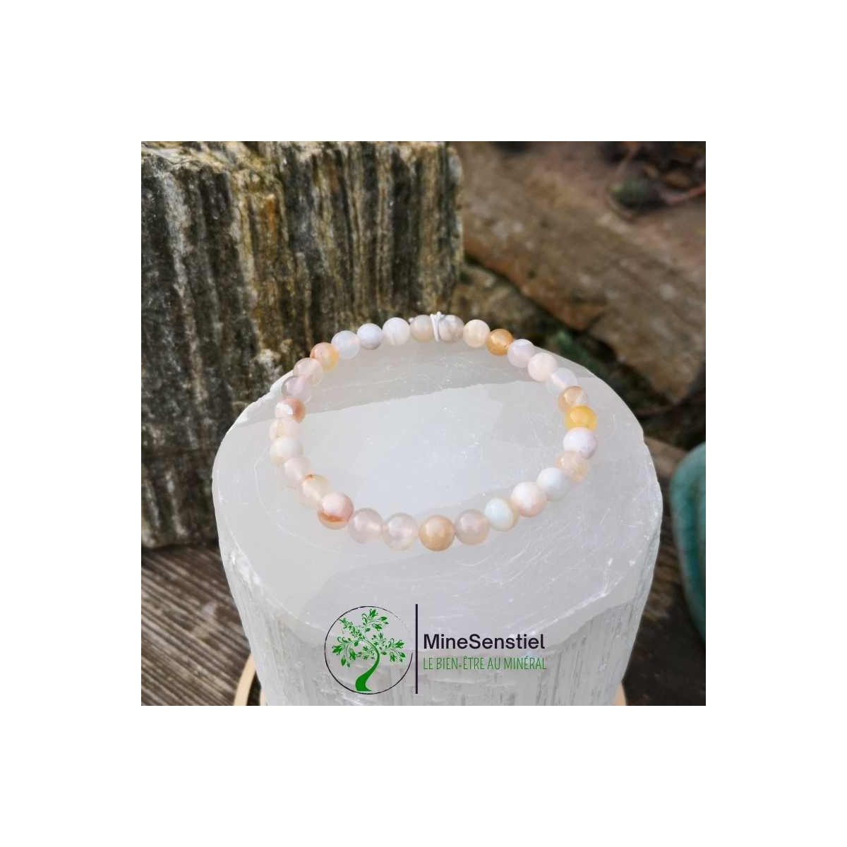 Bracelet agate fleur de cerisier 6mm