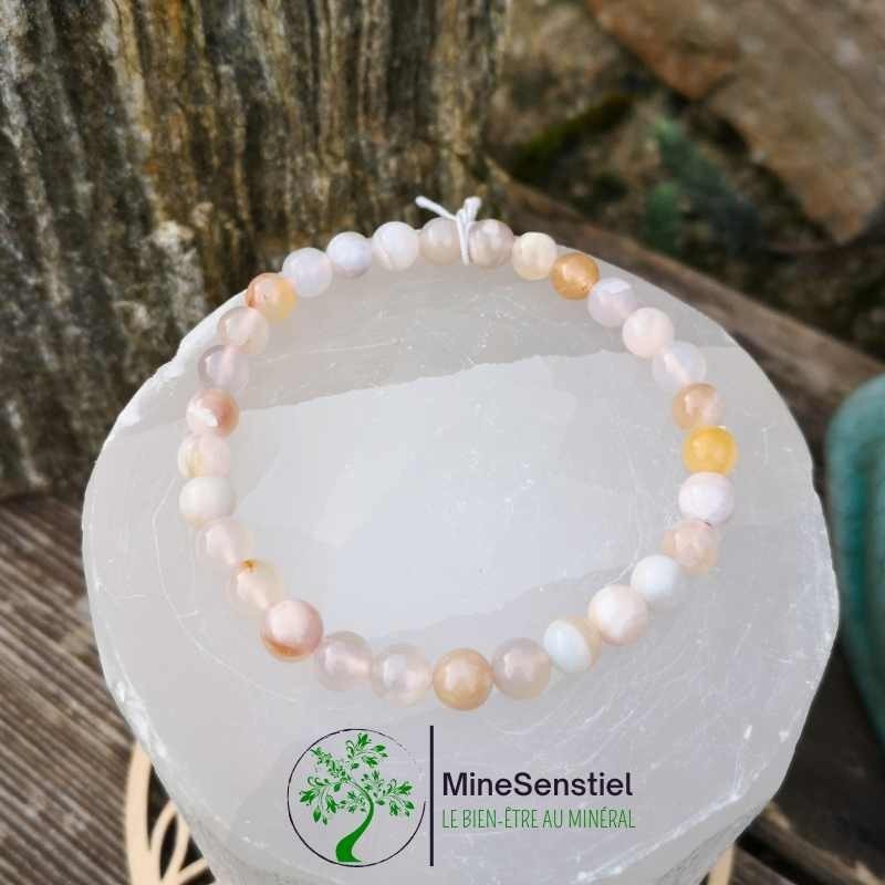 Bracelet agate fleur de cerisier 6mm