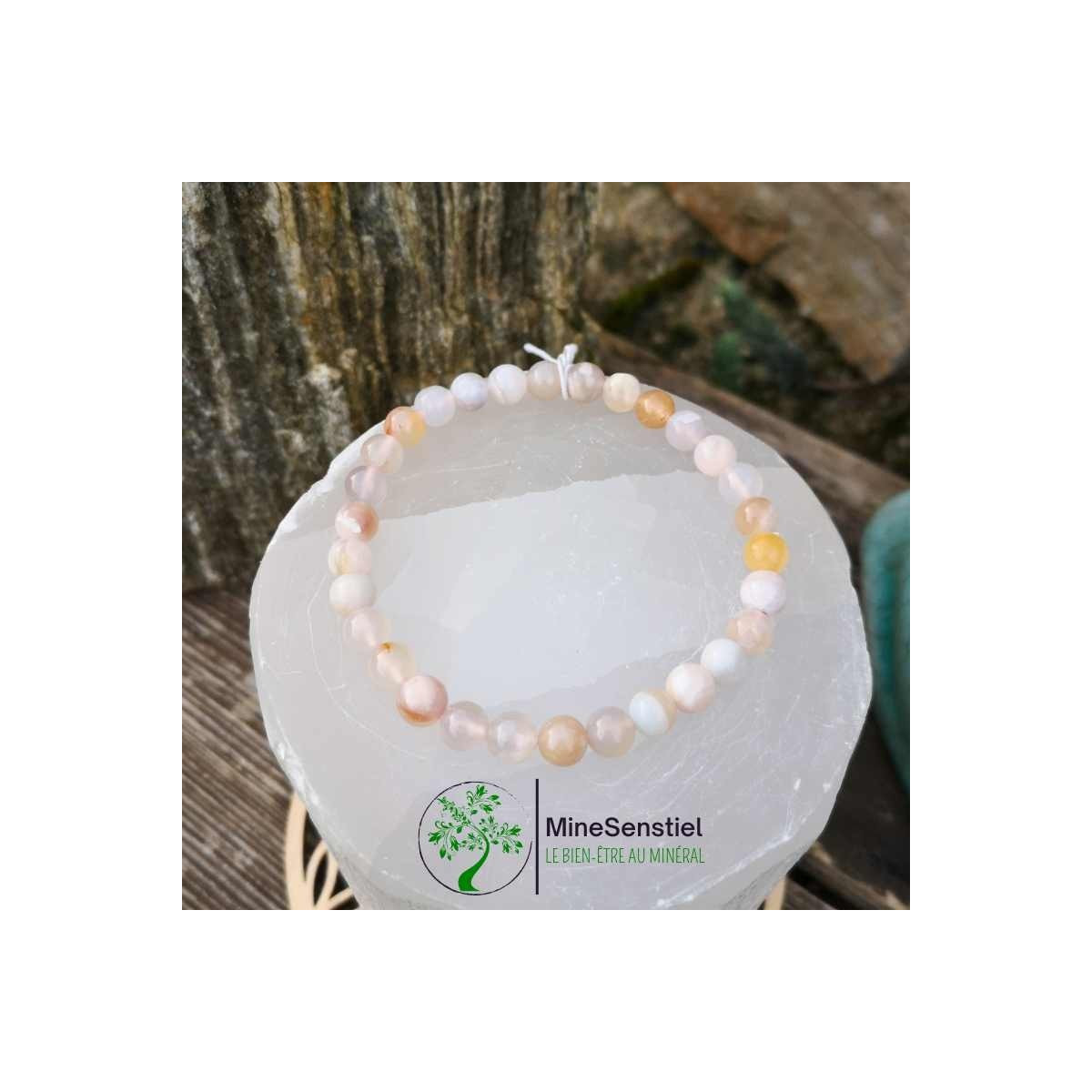 Bracelet agate fleur de cerisier 6mm