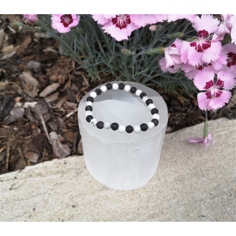 bracelet pierre howlite et pierre de lave