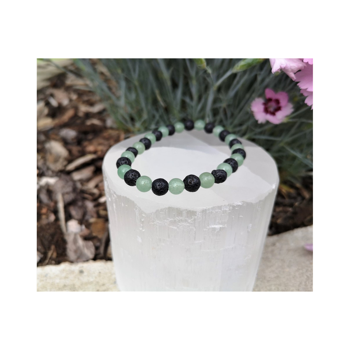 bracelet aventurine verte et lave 6mm