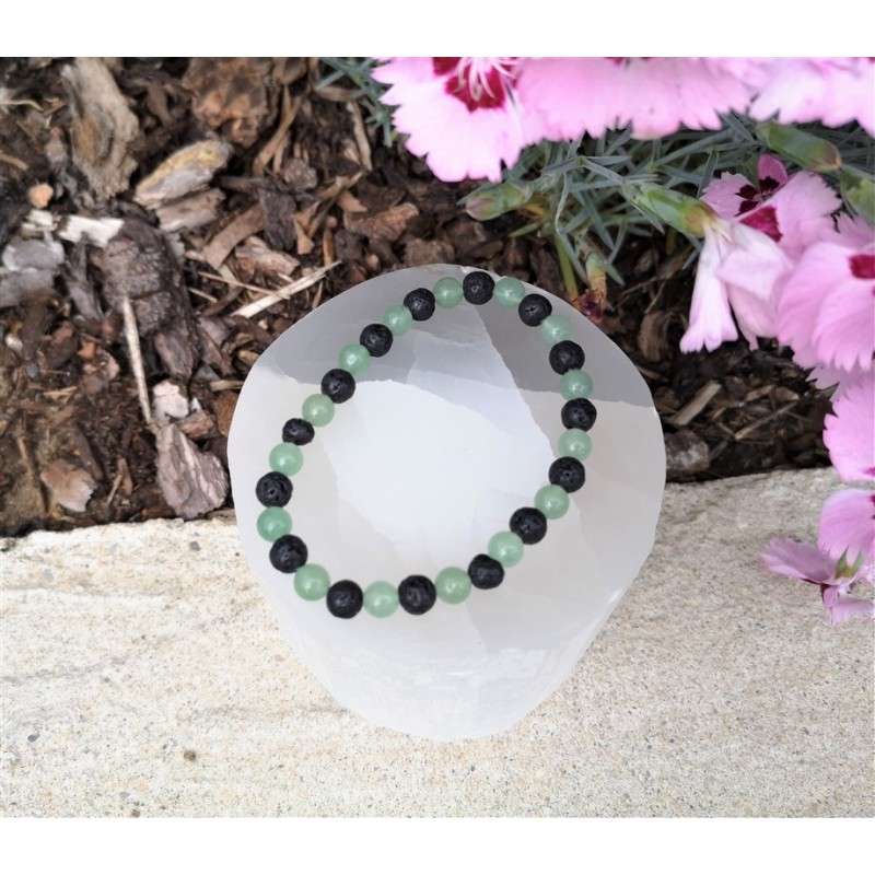 bracelet aventurine verte et lave 6mm