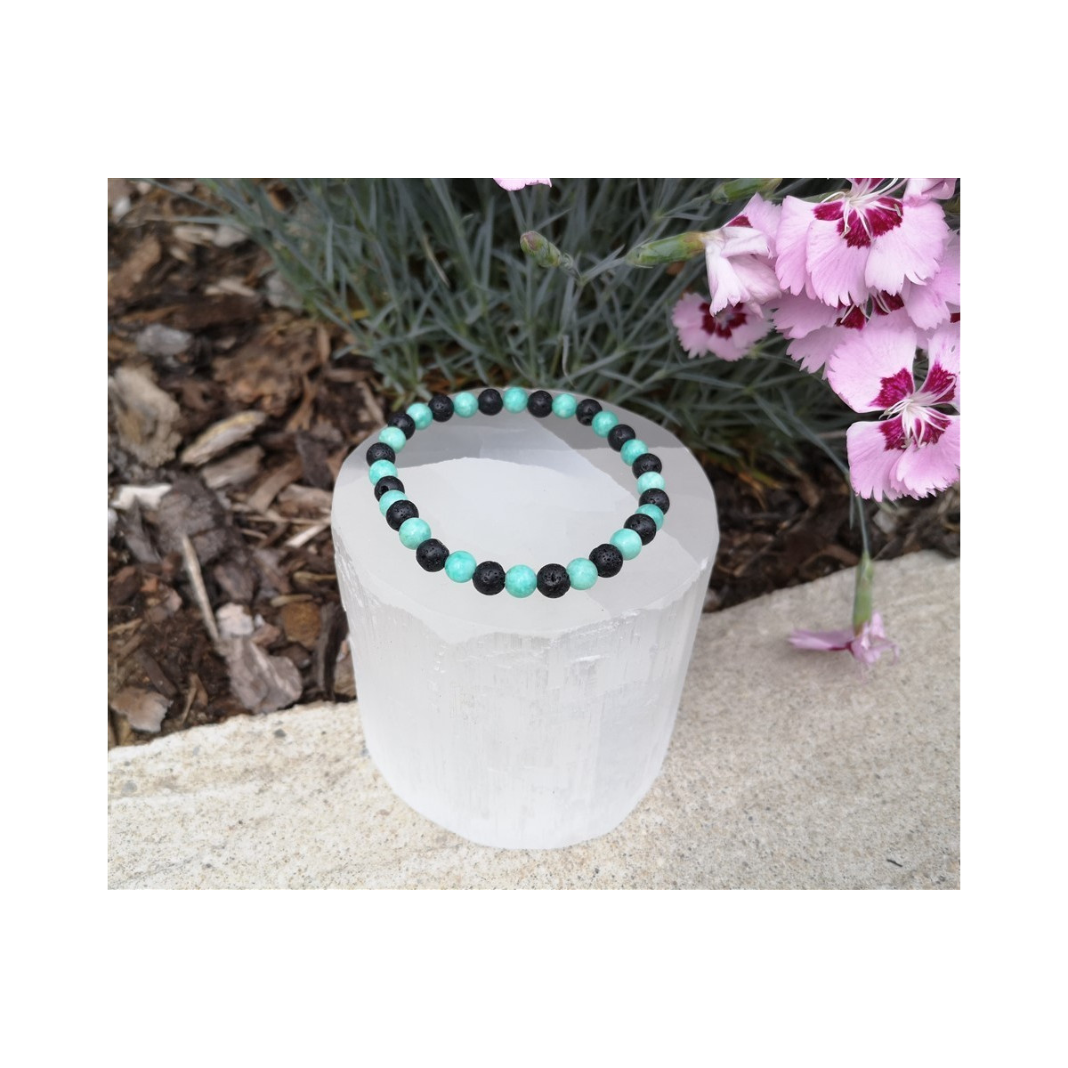 bracelet amazonite et lave 6mm