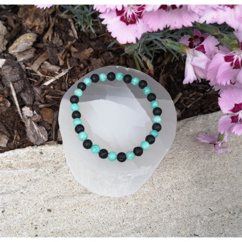 bracelet pierre amazonite et lave 6mm