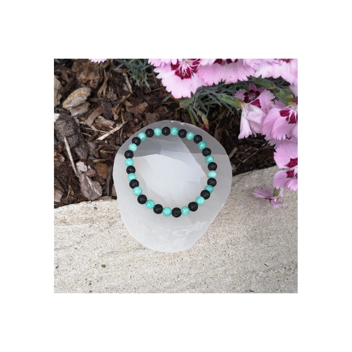 bracelet pierre amazonite et lave 6mm