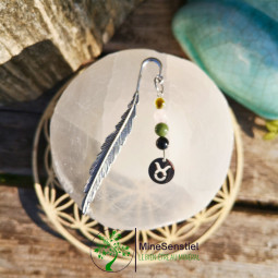 Marque-page Taureau – Préhnite, Quartz Rose, Agate Mousse, Tourmaline Noire