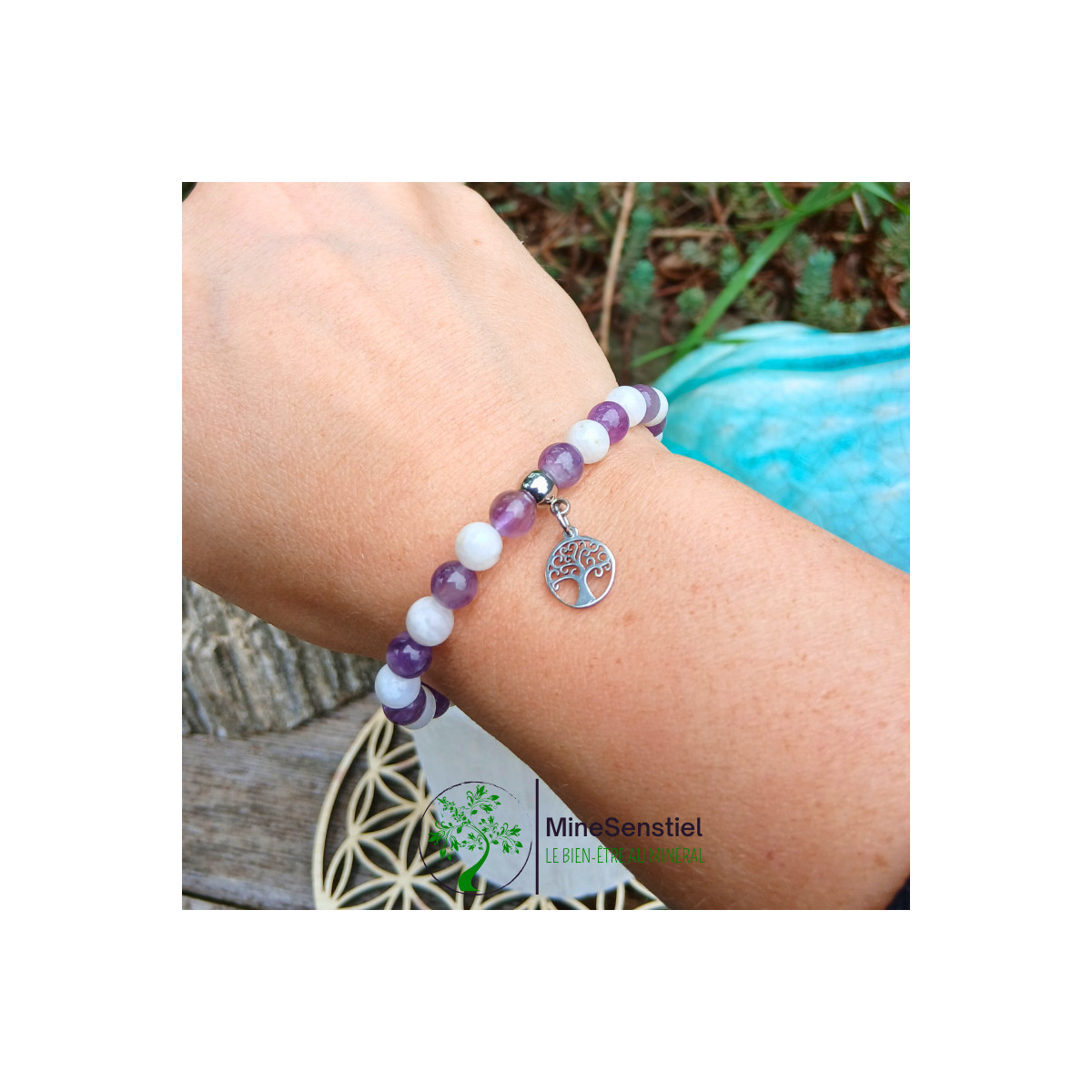 Bracelet Améthyste & Pierre de Lune Blanche