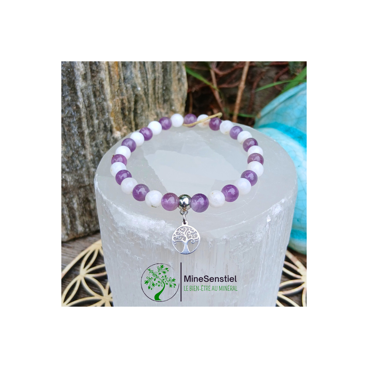 Bracelet Sérénité Divine – Améthyste & Pierre de Lune Blanche