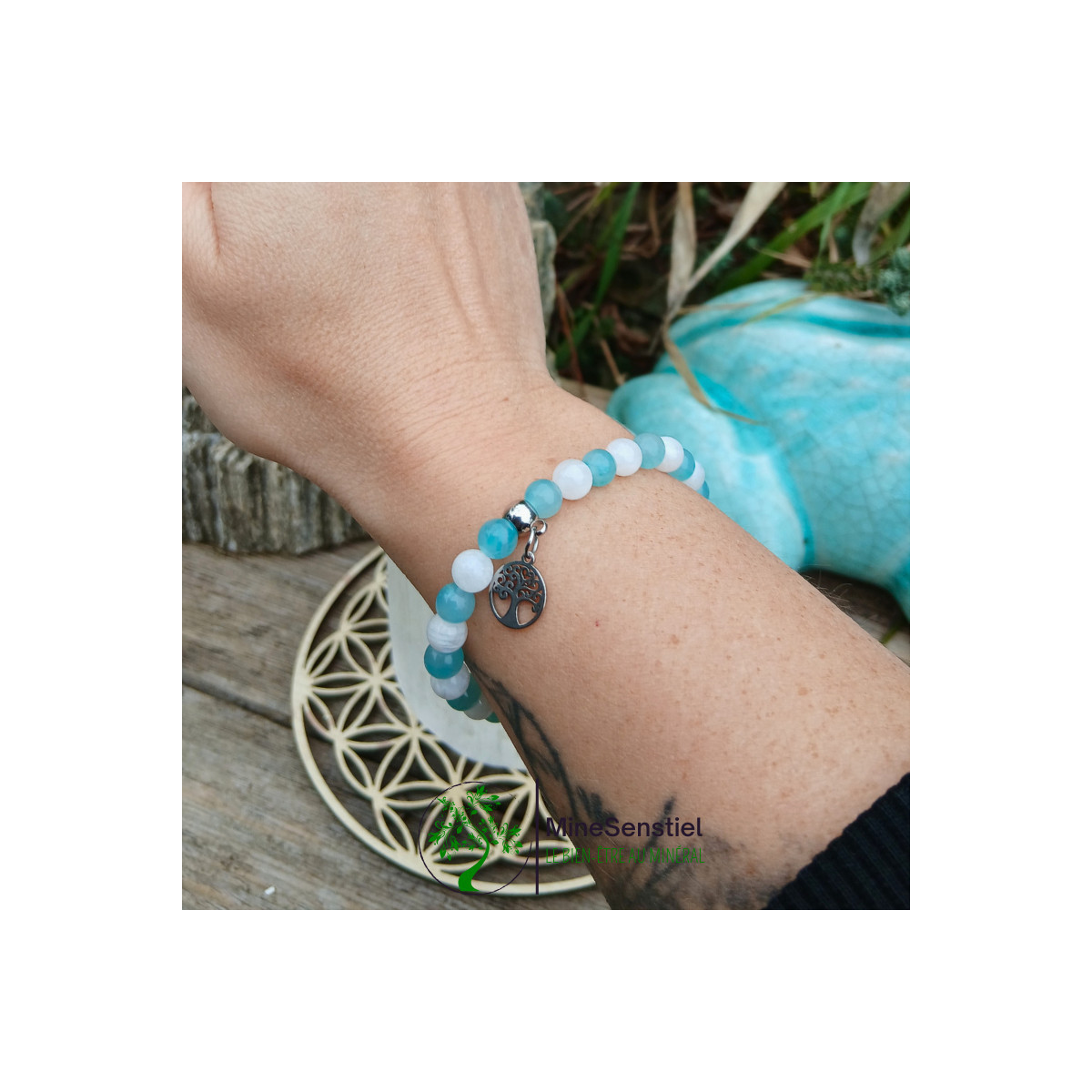 Bracelet pierre amazonite & pierre de lune