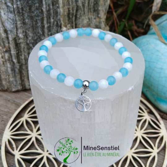 Bracelet amazonite & pierre de lune – Sérénité & Expression du Cœur