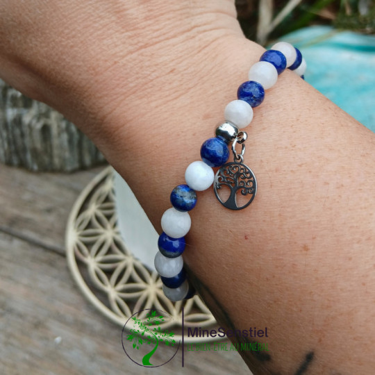 Bracelet pierre Lapis-Lazuli & Pierre de Lune Blanche