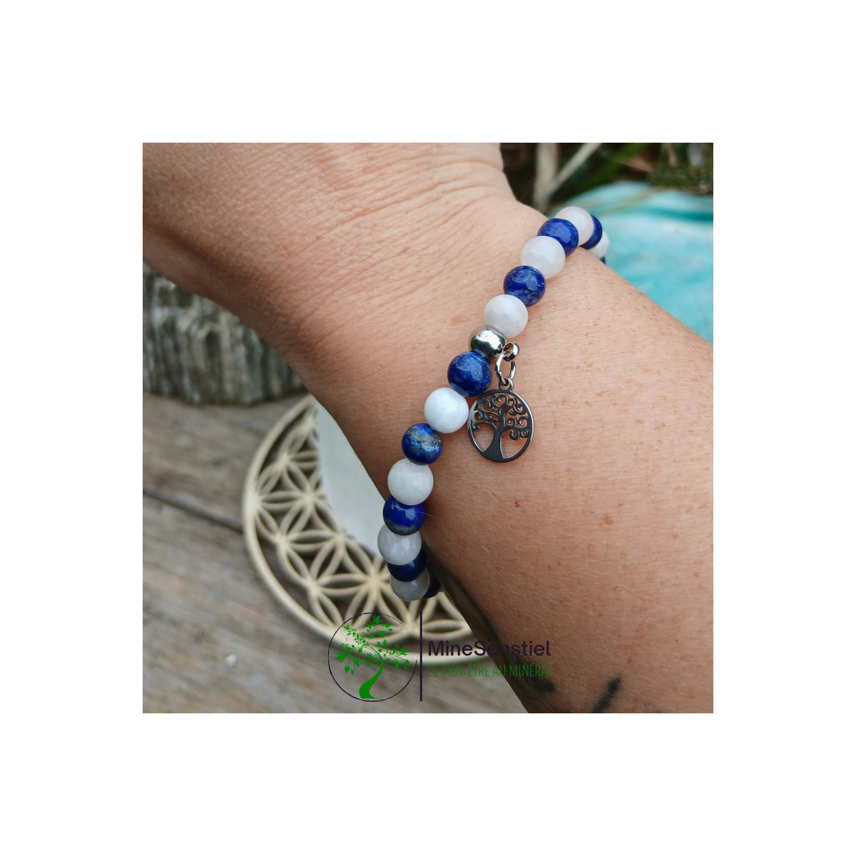 Bracelet pierre Lapis-Lazuli & Pierre de Lune Blanche