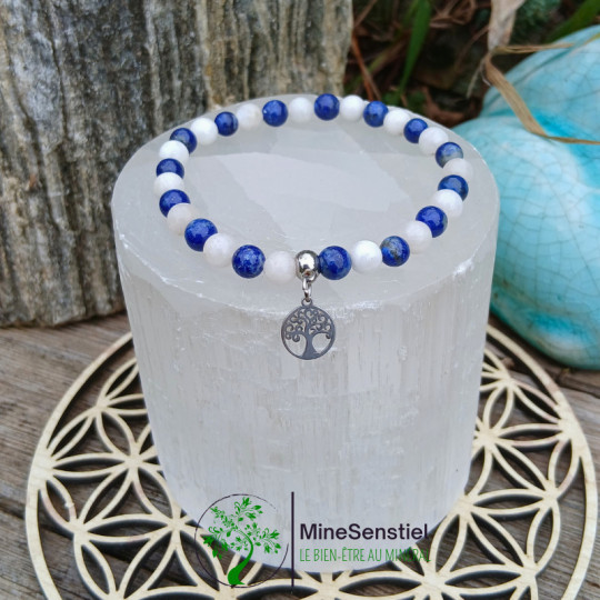 Bracelet Lapis-Lazuli & Pierre de Lune Blanche