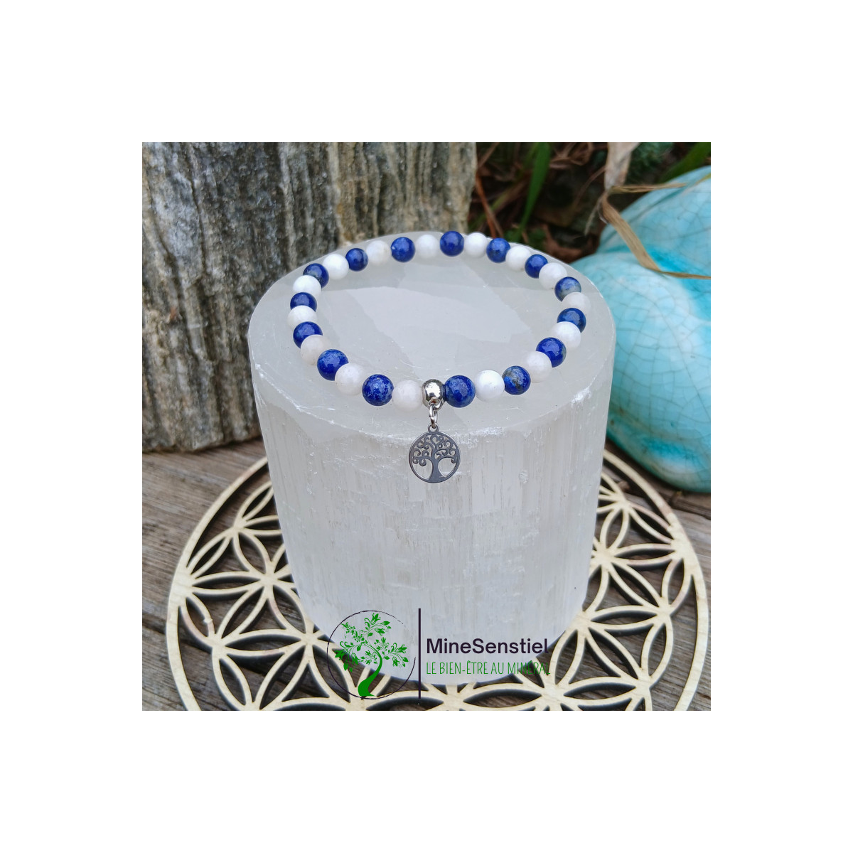 Bracelet Lapis-Lazuli & Pierre de Lune Blanche