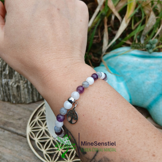 Bracelet Protection Divine en Améthyste, Labradorite & Pierre de Lune Blanche