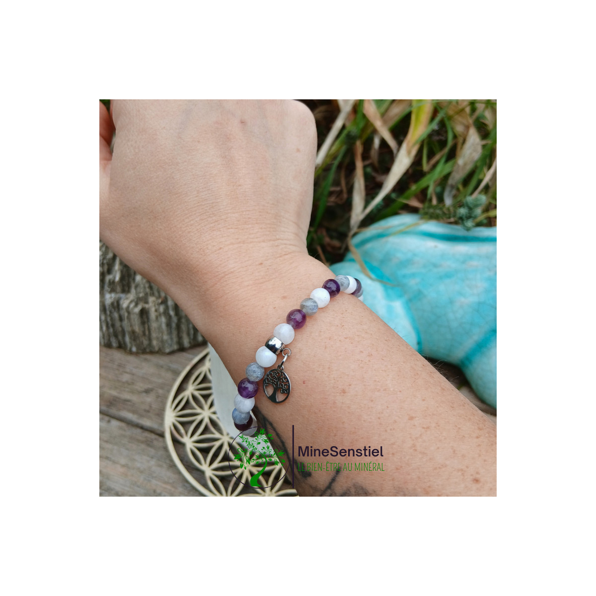 Bracelet Protection Divine en Améthyste, Labradorite & Pierre de Lune Blanche