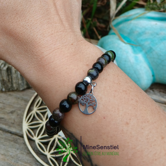Bracelet Obsidienne & Jaspe Sang de Dragon – Force & Protection