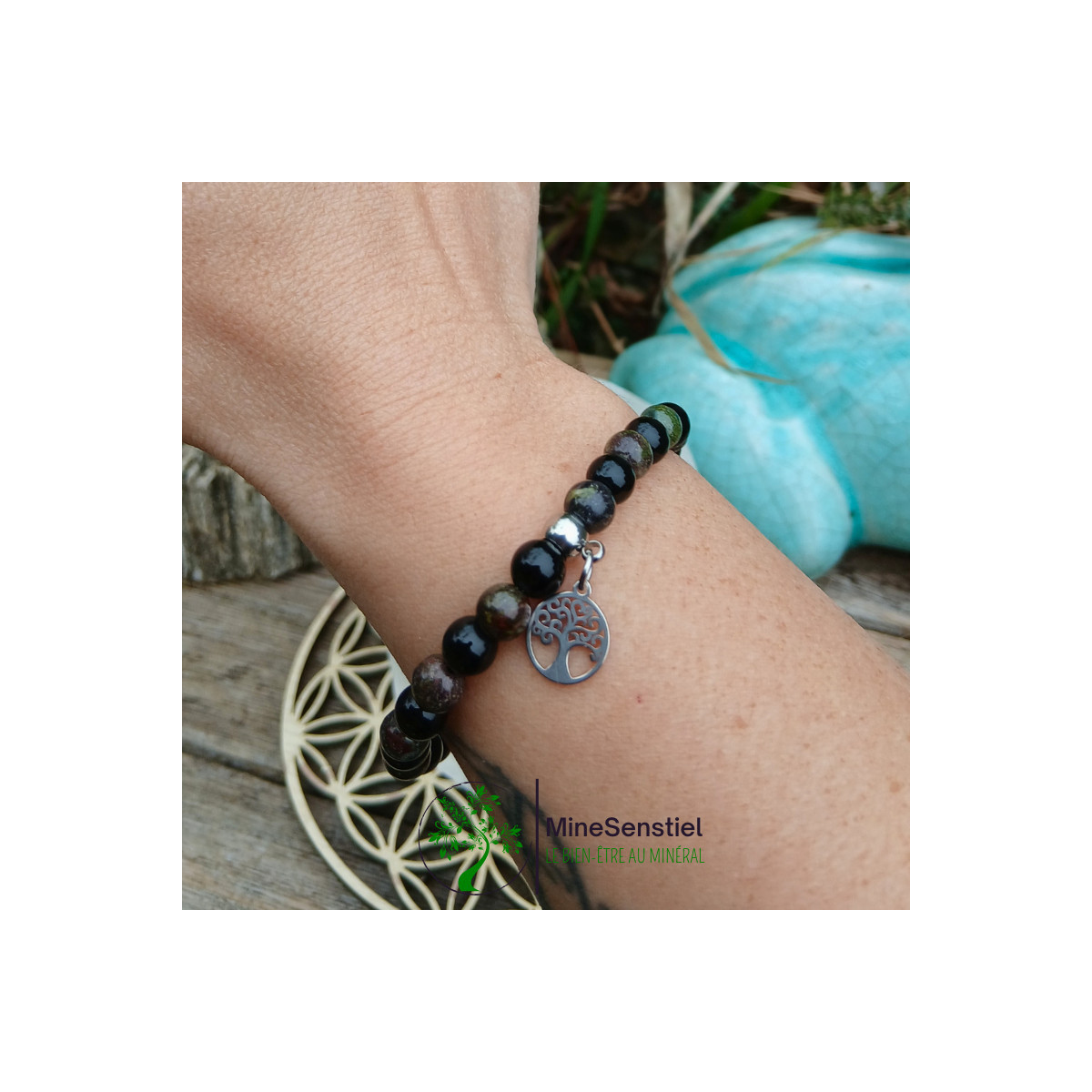 Bracelet Obsidienne & Jaspe Sang de Dragon – Force & Protection