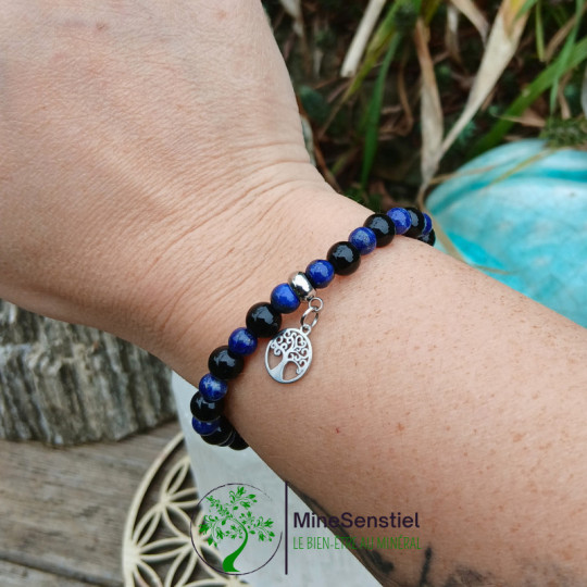 Bracelet Lapis-Lazuli & Obsidienne – Ancrage Céleste