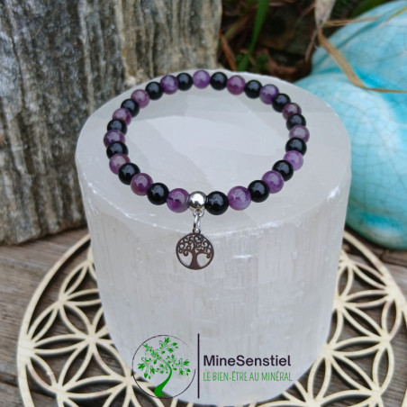 Bracelet Améthyste  & Obsidienne – Libération & Transformation