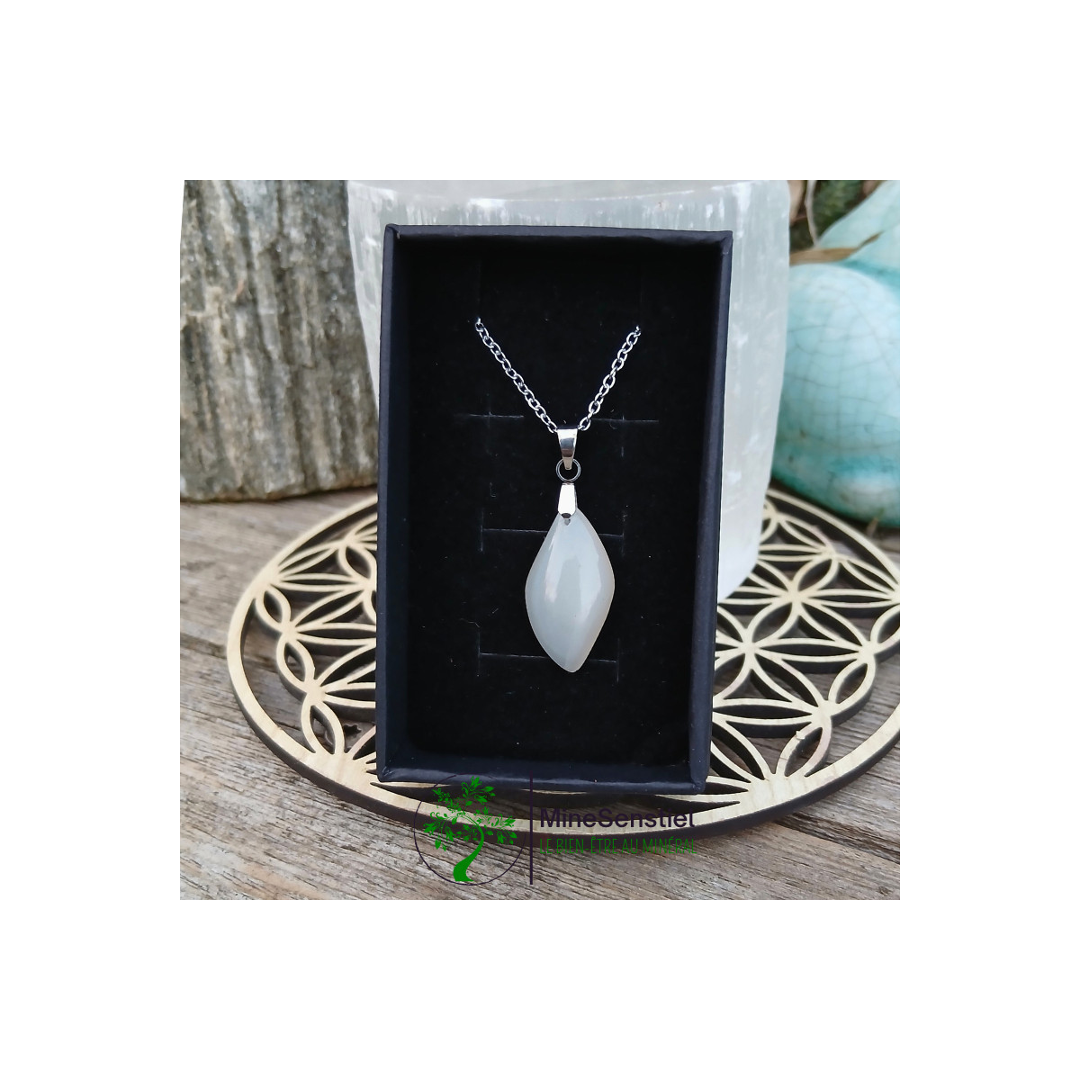 Pendentif Pierre de Lune Blanche | Intuition & Féminité