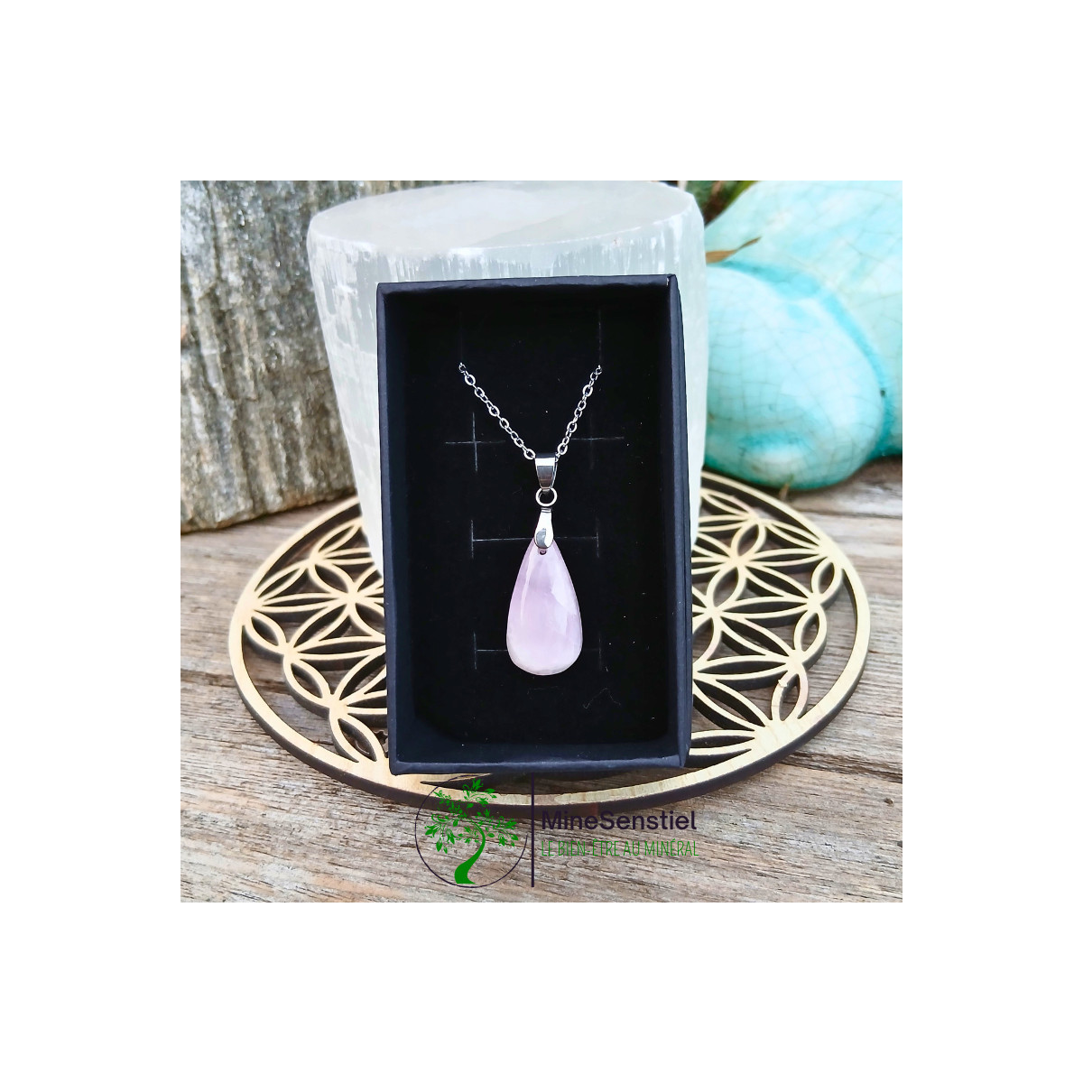 Collier Kunzite sur Chaîne Inox 50 cm – Douceur & Amour