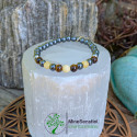 Bracelet chakra plexus solaire en calcite jaune, œil de tigre et hématite - vue de face