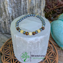 Bracelet chakra plexus solaire en calcite jaune, œil de tigre et hématite - vue de haut
